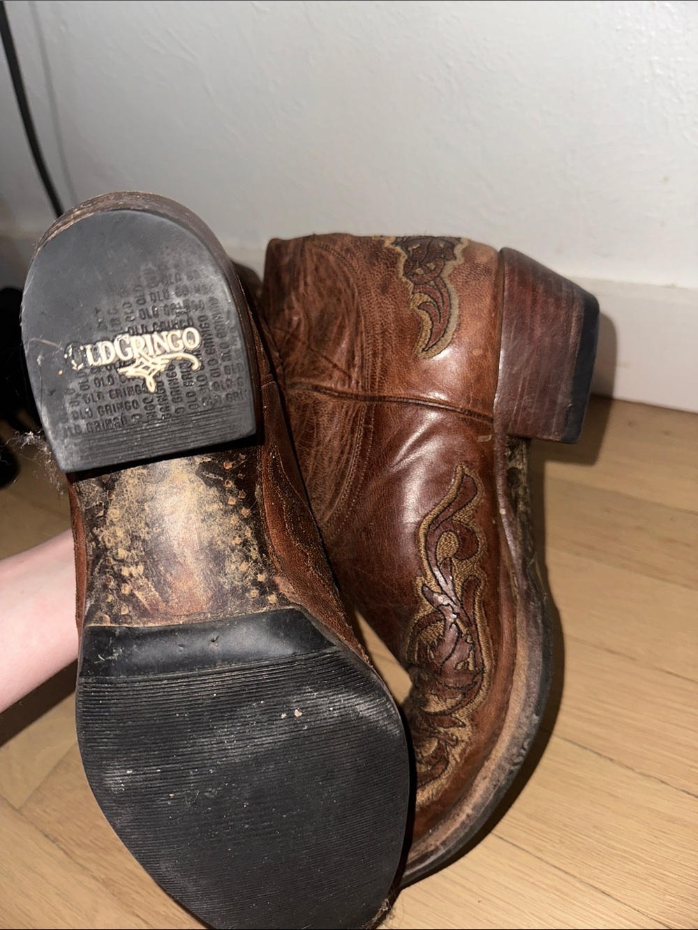 Old Gringo Brown Embroidered Leather Western Heeled Boots - Picture 8 of 9